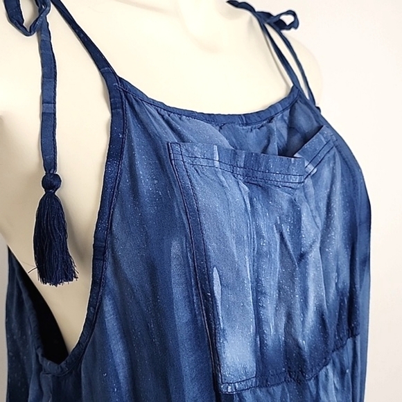 Khush Women Blue One Piece Jumpsuit Lightweight Flowy Tassles Elastic Waist Sz M - Picture 5 of 16
